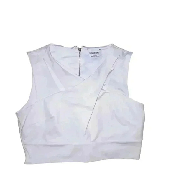 Bebe White Criss Cross back Zip‎ Crop Bra Top, Small - Picture 1 of 3